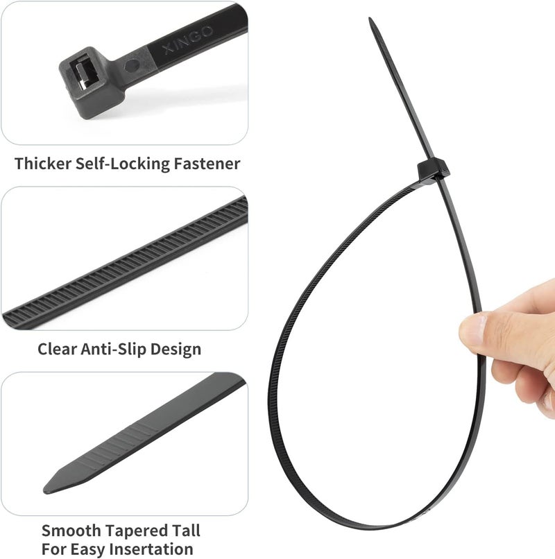XINGO 16 Inch Black Large Zip Ties Heavy Duty 500 Pack, 200 LBS Ultra Strong Plastic Wire Ties, Large Cable Ties Extra Long Tie Wraps, Indoor and Outdoor UV Resistant - Image 4